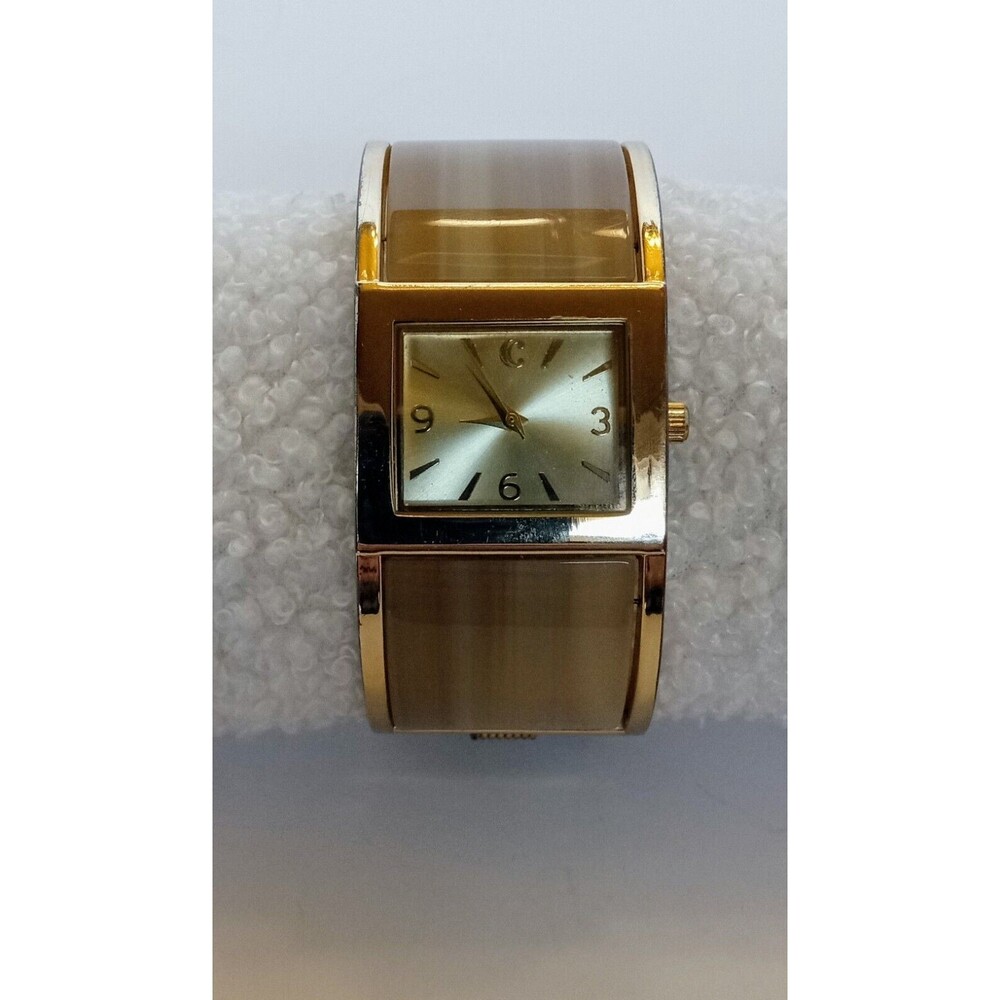 Charming Charlie Golden Lucite Hinged Cuff Watch 6.5 in New Battery ~ Works